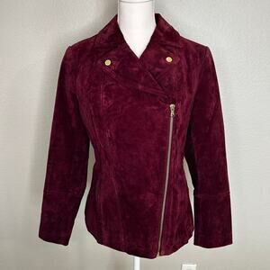 Isaac Mizrahi live! wine suede lined motorcycle jacket size 6